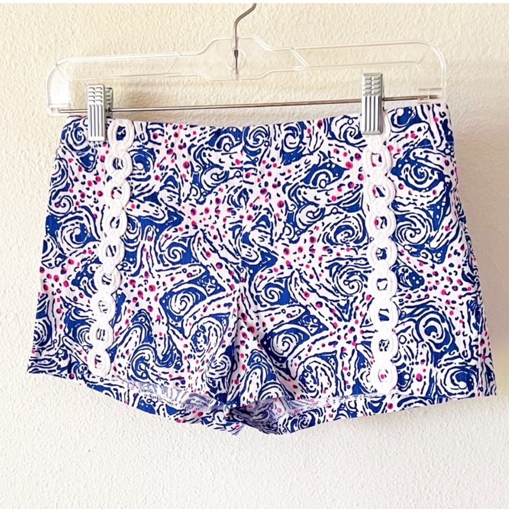 Lilly Pulitzer Kids Little Liza Blue White Starfish Nautical Lace Trim Shorts 6